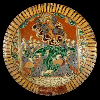 Lakkozott földből készült lemez, amely Krisztus mennybemenetelét jelképezi. 1752. Sevres, Országos Kerámiai Múzeum alkotó: Unknown artist