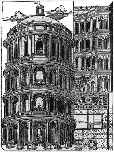 A „De architectura” című könyvből vett tábla Marcus Vitrubius Pollio dit Vitruvio (Kr. e. I. század), római építész építészetével foglalkozik. A Gianbaptista Caporali di Perugia olasz kiadása 1536. alkotó: Unknown artist