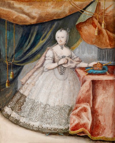 Marie Teréz osztrák császárnő (1717-1780) portréja hosszú csipkeruhában. Névtelen mű, akvarell, pergamen, 1740 körül. Osztrák művészet alkotó: Unknown artist