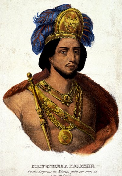 Portré Moctezuma (vagy Montezuma), Mexikó utolsó császárának mellszobrán - ill. 19. századi dok. 16. század. alkotó: Unknown artist