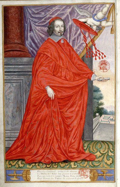 Jules Mazarin bíboros (Giulio Raimondo Mazzarino vagy Mazarino) portréja (1602-1661). Jean Puget de La Serre-ben, korunk jeles embereinek Panegyricében pergamenre festett portré. 1655 alkotó: Unknown artist