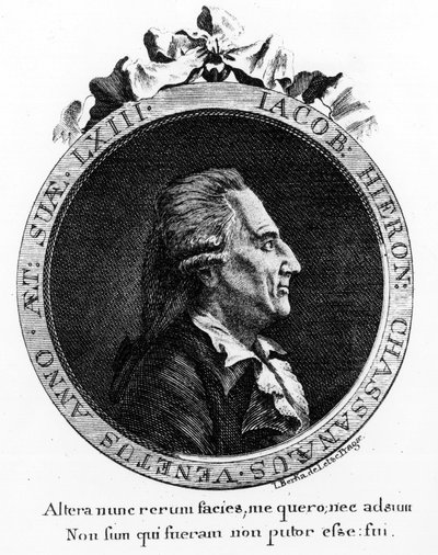 Casanova portréja (1725 - 1798) - portré az előlapon, a „Velencei Köztársaság börtöneiből való szökésem története” című kötetben, amelyet Duxnak írtam Csehországba alkotó: Unknown artist