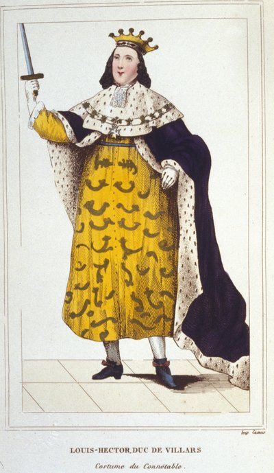 Claude, Louis, Hector, Villars hercege, Maréchal francia portréja Connetable (1653-1734) jelmezében, 1830-as metszet alkotó: Unknown artist