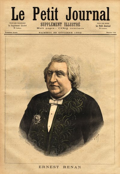 Ernest Renan (1823-1892) író, filológus, filozófus és történész portréja. A „Jézus élete” népszerű szerzője, amely Jézus életrajzának ezt a vitáját tartalmazza, amelyet egy hétköznapi ember életrajzának újraélesztenek, és hogy a Bibliát kritikusan kell kez alkotó: Unknown artist