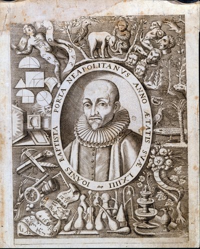 Giambattista (Keresztelő János, Keresztelő János) della Porta (1535 - 1615) portréja a „Magiae Naturalis” homlokzatán. 17. század. alkotó: Unknown artist
