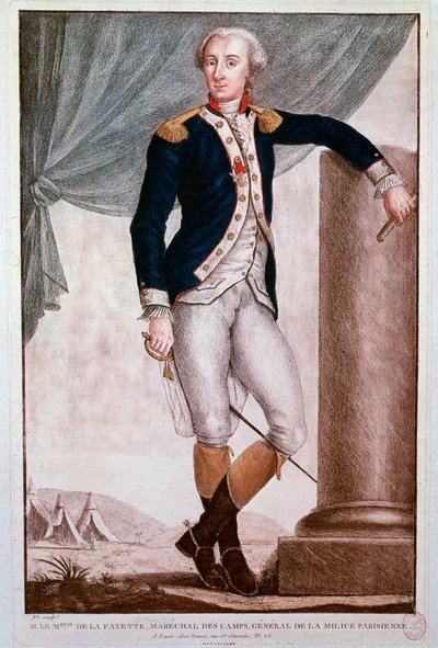 Gilbert du Motier, Marquis de Lafayette portréja (metszet alkotó: Unknown artist