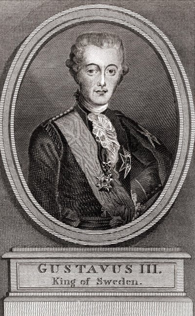 III. Gustave (1746-1792), svéd király 1771-től 1792-ig portréja, 1787-es metszet "" Gyűjtemény a múlt katonáihoz"" alkotó: Unknown artist