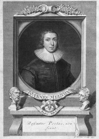 John Milton angol költő és esszéista (1608-1674) portréja, metszet XVIII. alkotó: Unknown artist