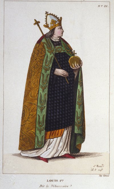 I. Lajos jámbor vagy debonnaire (778 - 840), a Nyugat császárának portréja 1830-ból készült metszet alkotó: Unknown artist