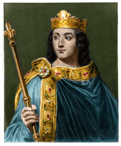 Lajos V le Faineant (967 - 987), francia király portréja - Lavallee „Histoire des Francais”-ban, metszet, sd. alkotó: Unknown artist