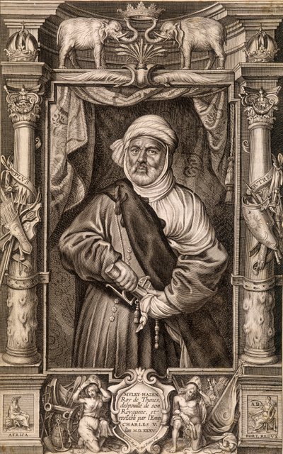 Muley Hazen (mór király), Thunes királyának portréja, akit megfosztottak királyságától, és V. Károly császár helyreállította, Tunézia 1535-ben. alkotó: Unknown artist