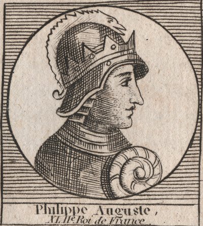 II. Fülöp dit Philippe Auguste (1165-1223) portréja – II. Fülöp Augustus (1165-1223) francia király – metszet az „Instruction sur l’Histoire de France” című könyvéből, Charles Constant Le Tellier 1821-ben alkotó: Unknown artist