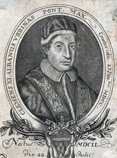 XI. Kelemen pápa (Gianfrancesco Albani) (1649 - 1721), 241. pápa portréja. 18. századi metszet alkotó: Unknown artist