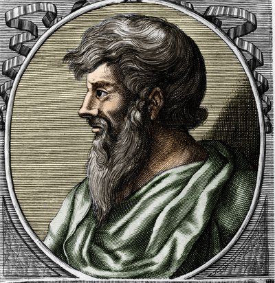 Pythagoras (kb. 570 - ie 480 körül), görög matematikus és filozófus portréja. 18. századi metszet alkotó: Unknown artist