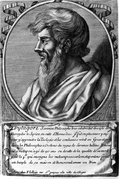 Pythagoras (kb. 570 - ie 480 körül), görög matematikus és filozófus portréja. 18. századi metszet alkotó: Unknown artist