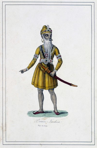 Egy indiai herceg portréja hagyományos szokásokban – Paul Jonhanneaud abbé „A föld népei” című könyvében, Librairie des Bons livres alkotó: Unknown artist