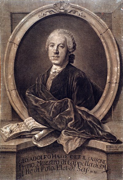 Johann Adolf Hasse (1699-1783) angol zeneszerző portréja, metszet. 18. század. Bologna, civico museo musico alkotó: Unknown artist