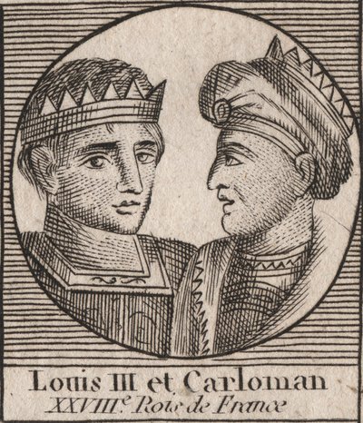 Lajos (863/65-882), a frankok királya 879 és 882 között és II. Károly (866-884), a frankok királya 879 és 884 között – II. Lajos nyugat-francia király és II. Károly nyugati király portréi Francia - metszet az „Instruction sur l