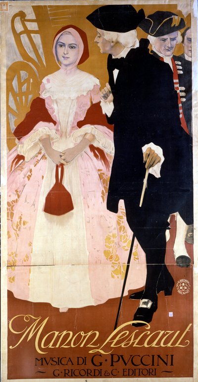 Giacomo Puccini (1858-1924) „Manon Lescaut” című operájának plakátja 1893 kb. alkotó: Unknown artist