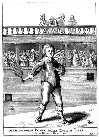 James herceg, York hercege (1633-1701), aki pálmajátékot játszott, később Anglia II. Jakab (James II Stuart) néven tért vissza – Joseph Strutt 1801-ben kiadott „"Anglia népének sportja és időtöltése" című művében. alkotó: Unknown artist