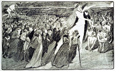 Körmenet a lourdes-i zarándoklat során, Theophile Alexandre Steinlen (1859-1923) allegóriája, Emile Zola (1840-1902) „Lourdes”-ját illusztrálva a „Gil Blas illustrious”-ból. alkotó: Unknown artist