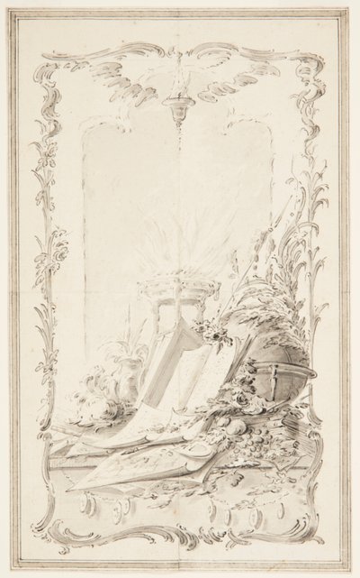 Projekt könyvillusztrációhoz; Panel a tudományok és egy hős tulajdonságaival alkotó: Unknown artist
