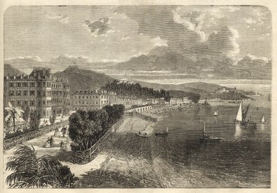 Promenade des Anglais nizzai 1866-ban - A Promenade des Anglais 1866-ban - metszet alkotó: Unknown artist