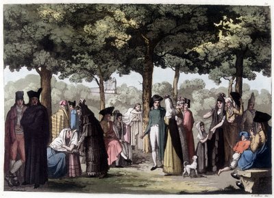 A barcelonai sétány sétánya. 19. századi litográfia. alkotó: Unknown artist