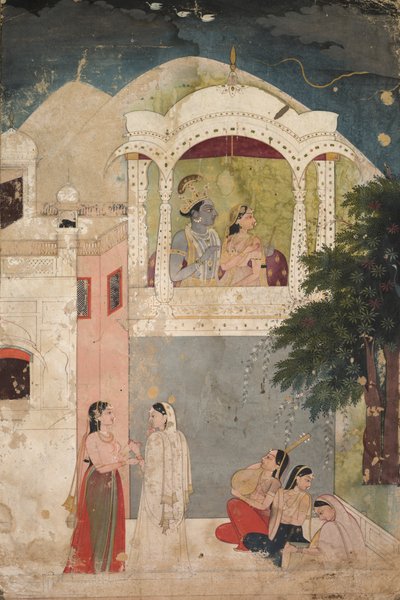 Radha és Krishna egy erkélyen ülnek alkotó: Unknown artist