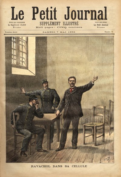 Ravachol (1859-1892, vagy Francois Claudius Koenigsberg) a cellájában, miután április 26-án meghallgatták az assize-en. alkotó: Unknown artist