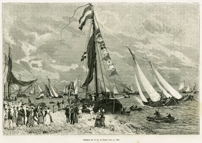 Regates a Sneek-tavon (Hollandia). Metszet a La Frise című történet illusztrálására, egy holland újság kapcsolatán alapul, in le tour du monde 1886, rendező: Edouard Charton (1807-1890), Hachette, Párizs. alkotó: Unknown artist