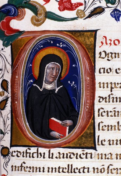 Assisi Saint Claire (Chiara) (kb. 1192-1253), a klaristák vallási rendjének alapítója képviselete. Miniatűr 15. századi kéziratból. alkotó: Unknown artist