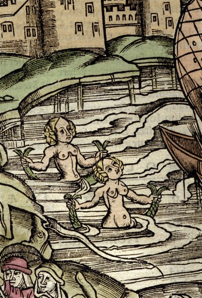 Szirénák ábrázolása. 16. századi metszet alkotó: Unknown artist