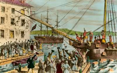 A Boston Tea Party képviselete: az Egyesült Államok függetlenségi háborúja idején: (brit származású) amerikai telepesek lázadása az angol parlament által a teára és más élelmiszerekre kivetett adók ellen. Megutálták magukat indiánnak és c alkotó: Unknown artist
