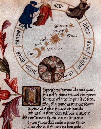 Dante Alighieri olasz költő és a ptolemaioszi rendszer ábrázolása - Miniatűr alkotó: Unknown artist