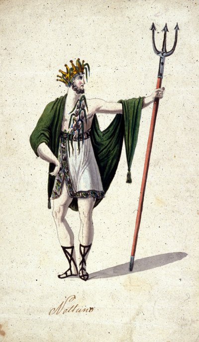Neptunusz római isten ábrázolása háromágúval (a görög Poszeidónt azonosítja). 18. századi akvarell. alkotó: Unknown artist