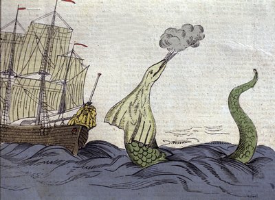 A tengeri kígyó ábrázolása, amelyet Hans Egede norvég misszionárius (1686-1758) látott grönlandi útja során. 18. századi metszet alkotó: Unknown artist