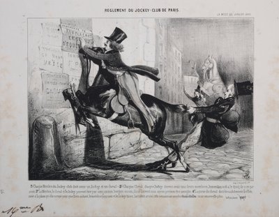 A Jockey Club de Paris szabályzata: A Jockey Club minden tagjának rendelkeznie kell Jockey-val és egy lóval... alkotó: Unknown artist