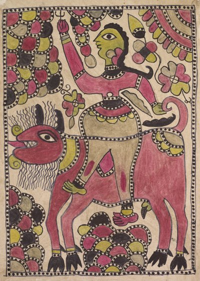 Rider és négylábú szarvasmarha lény mályva, chartreuse és fekete színben alkotó: Unknown artist