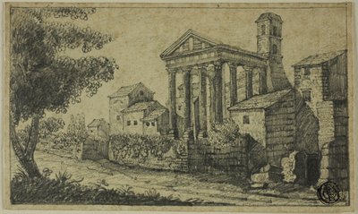 Folyói táj római templommal alkotó: Unknown artist