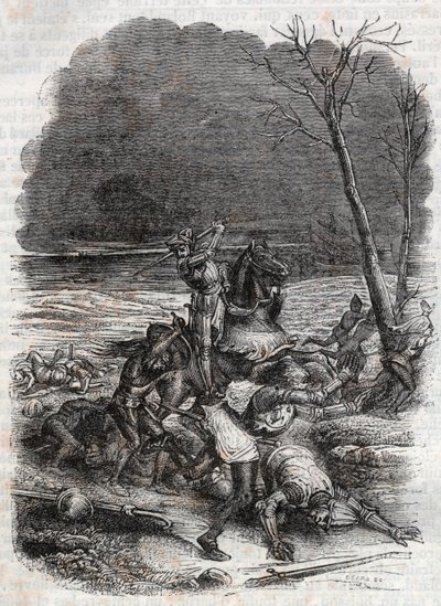 Roland lemészárolja a cymosque népét – 1851-es metszet a „Dühös Rolandról” alkotó: Unknown artist