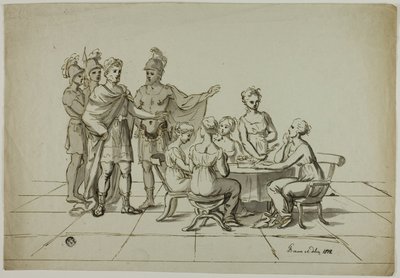 A római császár közeledik az asztalnál ülő nők csoportjához alkotó: Unknown artist