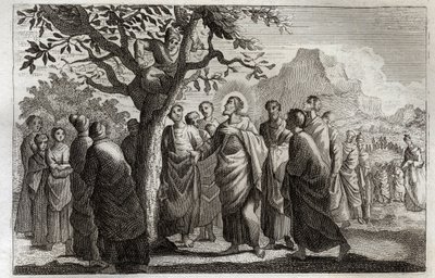 Royaumont Biblia, Újszövetség: Zachee megtérése. Jézus Krisztus beszél Zachee-vel a platánon. Illusztráció 1811-ből. alkotó: Unknown artist