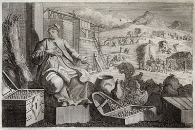 Royaumont Biblia, Újszövetség: A gazdagság őrülete vagy A gazdag ember példázata. Jézus Krisztus egy gazdag ember hiúsága ellen szól, aki megtapsolta magát hatalmas vagyonában, és másnap este meghalt. Illusztráció 1811-ből. alkotó: Unknown artist