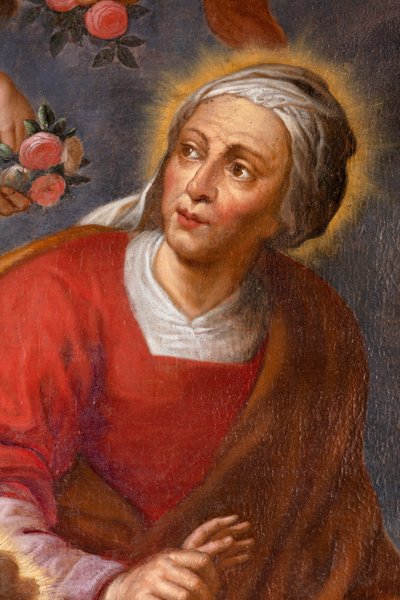 Szent Anna, Szűzanya és Jézus gyermeke, oltárterítő az északi mellékoltárban alkotó: Unknown artist