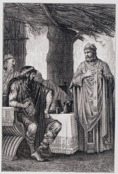 Tours-i Szent Gergely (538-594) szemben áll I. Chilperic-szel (539-584) Neustria királyával. alkotó: Unknown artist