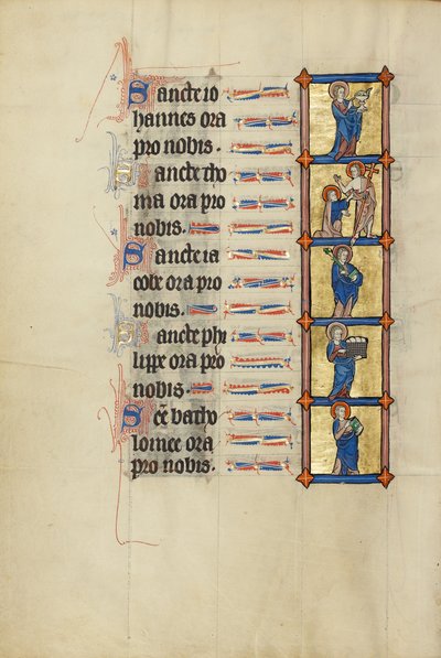 Szent János evangélista a mérgezett kehellyel; Kételkedő Tamás; Szent Jakab könyvvel és mérgezett bunkóval; Szent Fülöp egy kosár kenyérrel; Szent Bertalan könyvvel. alkotó: Unknown artist