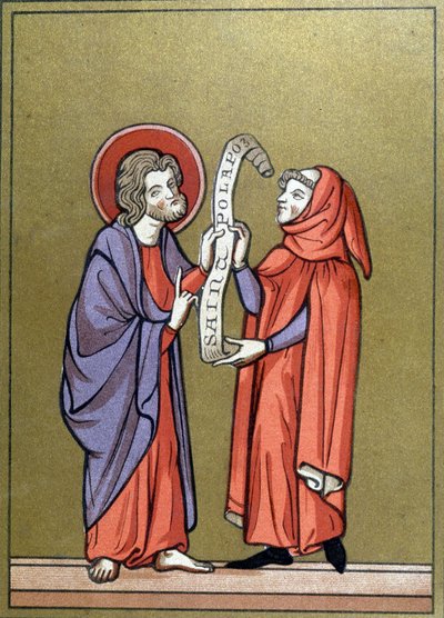 Szent Pál Krisztustól kapja küldetését – a 13. századi dokumentumból alkotó: Unknown artist