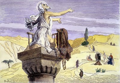 Szent Simeon, a stylit prédikál egy oszlopon. alkotó: Unknown artist