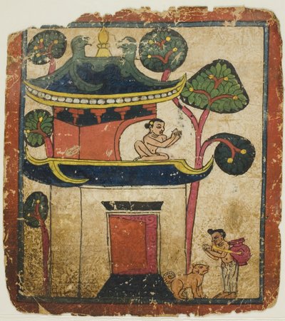Jelenet Buddha Ushnisha történetéből, egy beavatási kártyakészletből (Tsakali) alkotó: Unknown artist